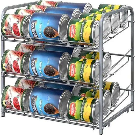 3-Tier Stackable Can Rack Organizer Silver {1}