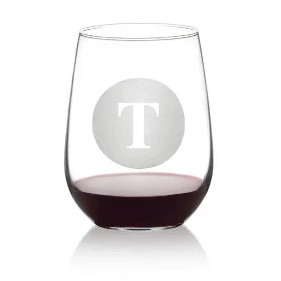 Hortense B. Hewitt Co. Circle Monogram Stemless Wine Glass T {1}