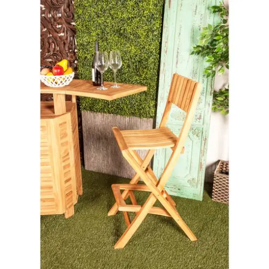 Set of 2 Brown Teak Wood Traditional Outdoor Bar Stool, 18" x 45" {11}