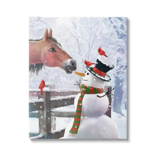 Stupell Industries Horse Eating Snowman Carrot Scene Canvas Wall Art {1}
