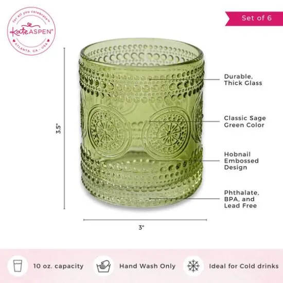 Kate Aspen® 10oz. Hobnail Beaded Floral Green Drinking Glasses, 6ct. {7}