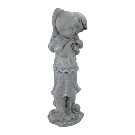 19.5" Gray Boy Hugging Girl Outdoor Garden Statue {4}