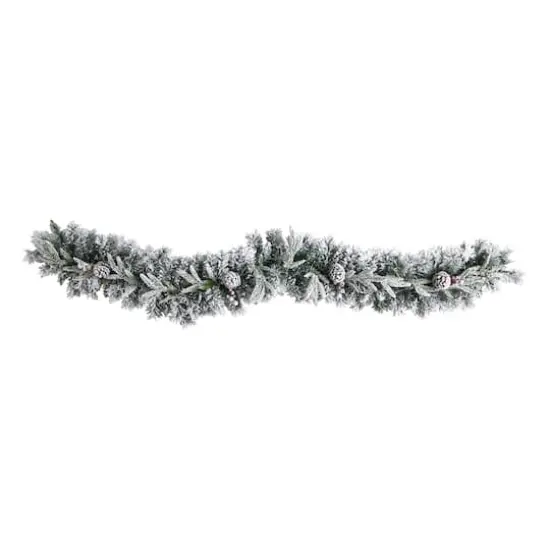 6ft. Pre-Lit LED Flocked Christmas Garland with Pinecones {4}