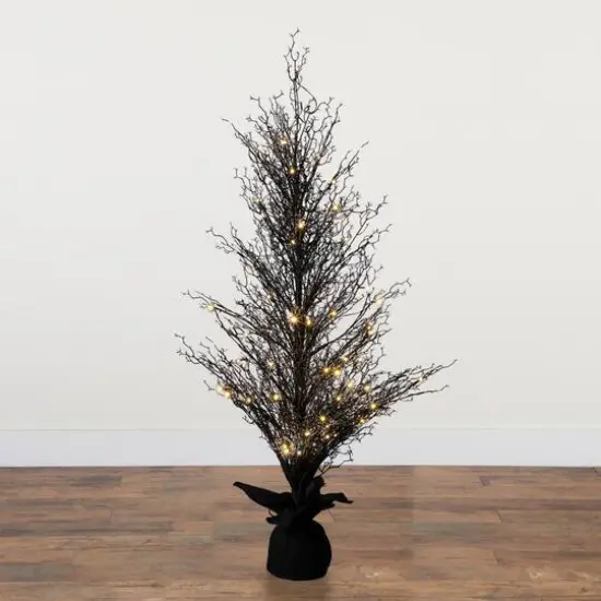 5ft. Pre-Lit LED Halloween Black Twig Artificial Fall Tree in Burlap Planter {13}