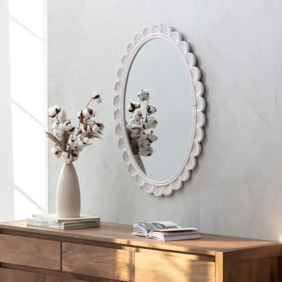 Habitat Carai 30" Distressed White Mirror with Scalloped Frame {3}