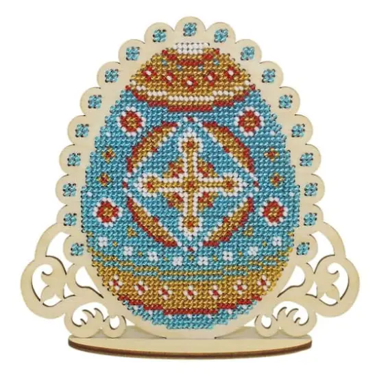 Mp Studia Blue Easter Egg Cross Stitch on Wood Kit {1}