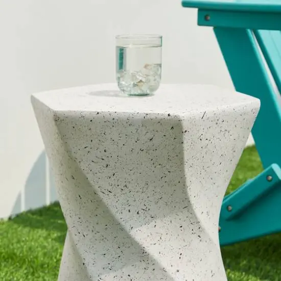 Glitzhome&reg; 17.75" Multifunctional Twist-Style Faux Terrazzo Garden Stool White {6}