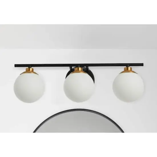 Hello Honey&reg; Robert Stevenson Lighting Lorne Metal & Frosted Glass 3-Light Vanity Matte Black/Brushed Gold {5}
