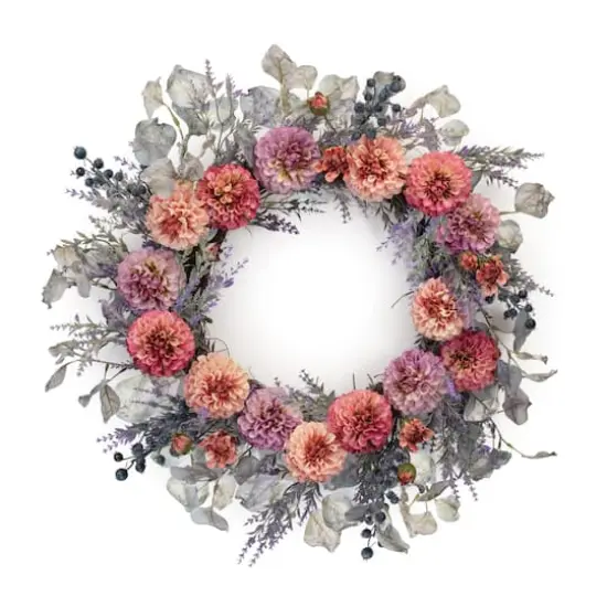 24" Mixed Zinnia Floral Wreath {1}
