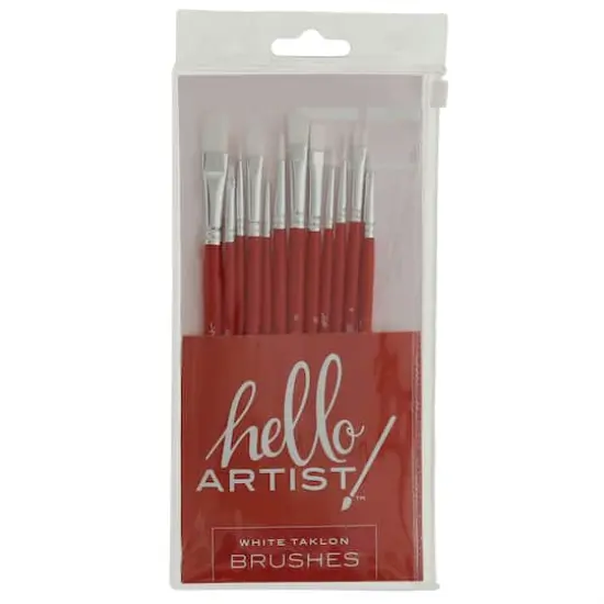 Hello, Artist! Short Handle White Taklon 12 Piece Brush Set {4}