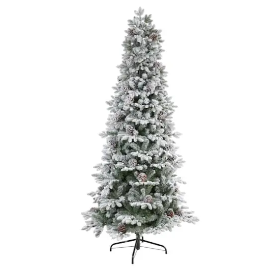7.5ft. Pre-Lit Flocked Alaskan Artificial Christmas Tree, White LED Lights {4}