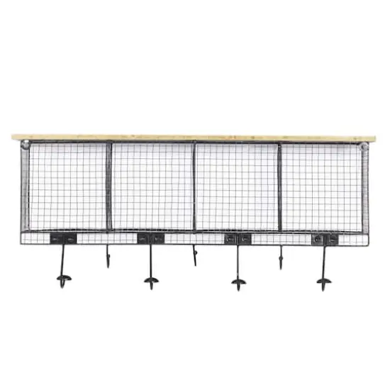 Black Iron Farmhouse Wall Hooks With Shelf {3}