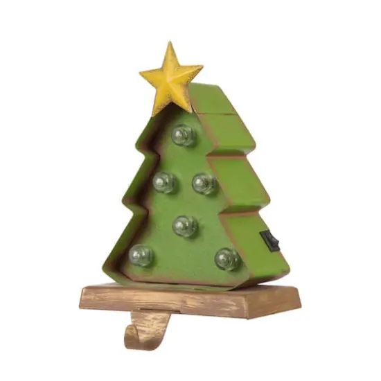 Glitzhome&reg; 7" Marquee LED Snowman Head & Tree Stocking Holder Set {5}