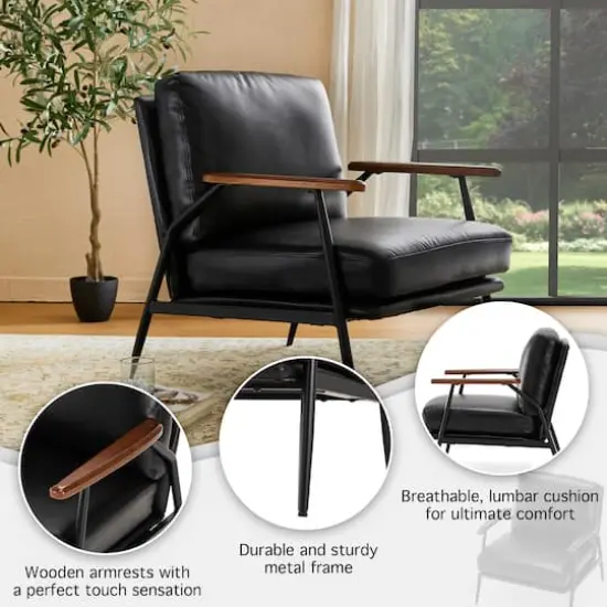 Glitzhome&reg; 28" Modern Black Faux Leather Accent Armchair {5}