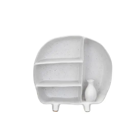 Hello Honey&reg; 8.5" Cream Stoneware Footed Shelf with 4 Compartments & Attached Vase with Reactive Glaze {3}