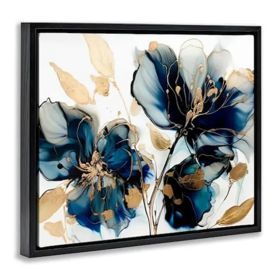 Stupell Industries Blue Swirling Modern Flowers Floater Framed Art Black {4}