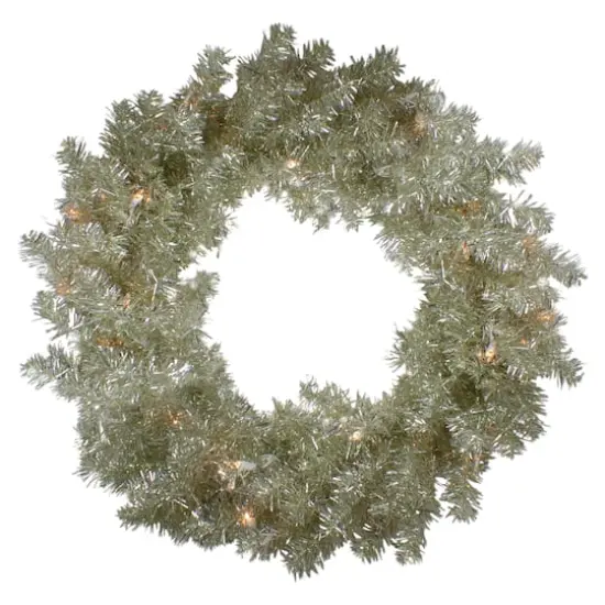 24" Pre-Lit Champagne Artificial Tinsel Christmas Wreath {1}