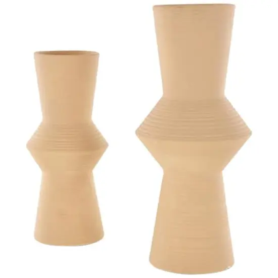 Ceramic Ribbed Cone Shaped Vase Set Brown {3}
