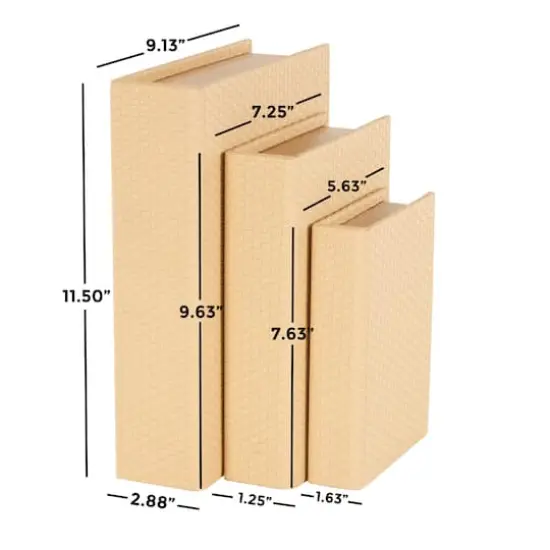 Faux Leather Geometric Woven Grid Book Storage Box Set Beige {8}