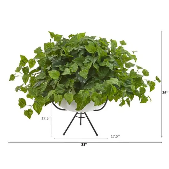 2ft. London Ivy Plant in White Planter with Metal Stand {3}