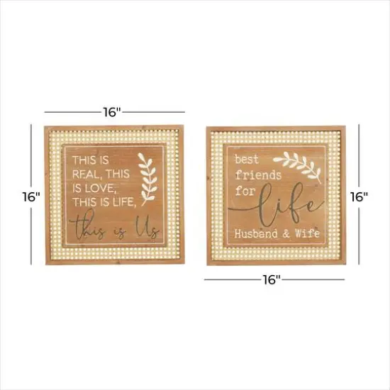 Set of 2 Brown Wood Farmhouse Wall Decor 16", 16" {7}