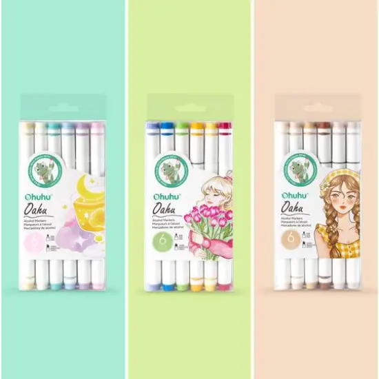 Ohuhu&reg; Oahu 6 Color Portrait Alcohol Marker Set {6}