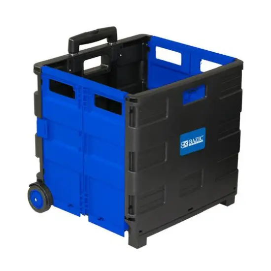 BAZIC&reg; Folding Cart on Wheels with Lid Cover Black & Blue {4}