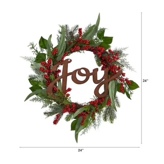24" Red Joy & Berries Christmas Wreath {3}