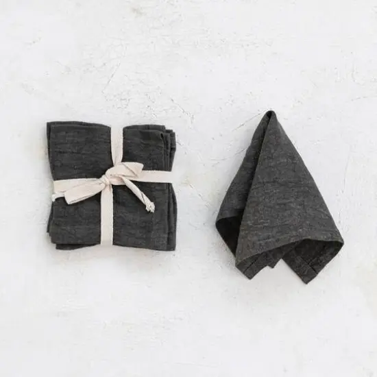 Hello Honey&reg; 10" Square Stonewashed Linen Cocktail Napkins, 4ct. Charcoal {3}