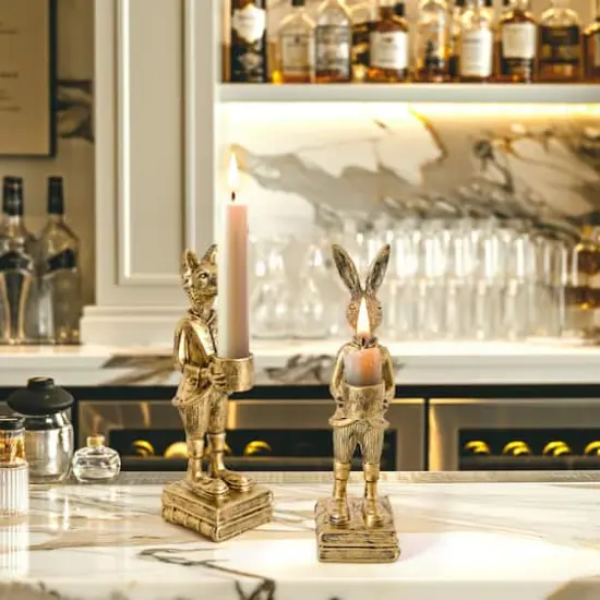American Art Decor The Fox and Rabbit Gold Resin Tabletop Bar Decor - 8" x 2.25" x 2.25", 8.75" x 2" x 2.25" {3}