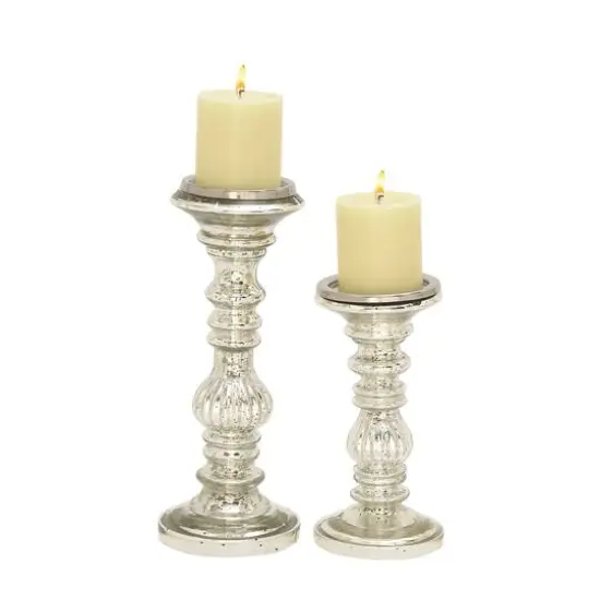 Silver Metal Traditional Candle Holder Set, 2ct. {1}