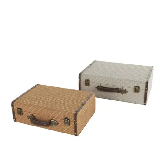 Taupe & Brown Vintage-Style Studded Woven Decorative Trunk Set {6}