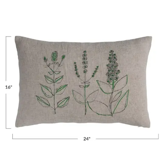 Hello Honey&reg; Hand-Embroidered Botanicals Linen Blend Lumbar Pillow with Kantha Stitch & Flanged Edge {4}