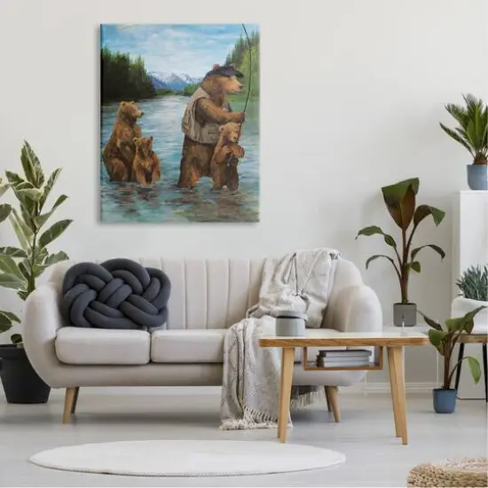 Stupell Industries Brown Grizzly Bear Family Fishing Mountain Lake Landscape Canvas Wall Art {3}