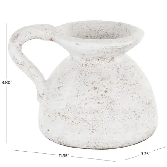 11" Cream Ceramic Textured Pot Vase with Handle {8}