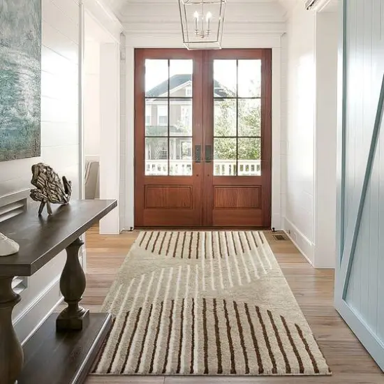 Glitzhome&reg; 5ft. x 8ft. Ivory & Tan Geometric Shag Area Rug {3}