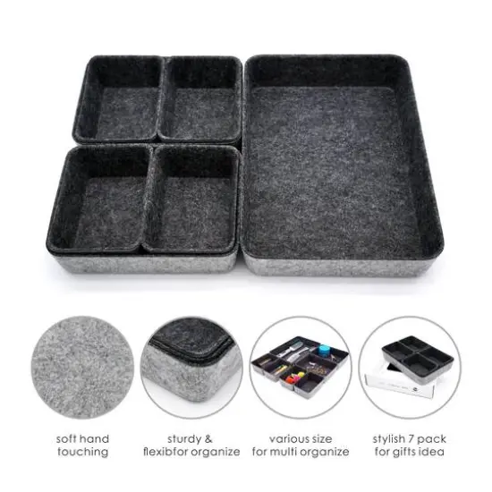 Welaxy Felt 7 Piece Drawer Organizer Tray Set Charcoal {4}