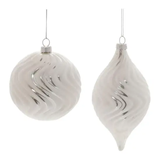 Ivory Wavy Glass Ornament Set {3}