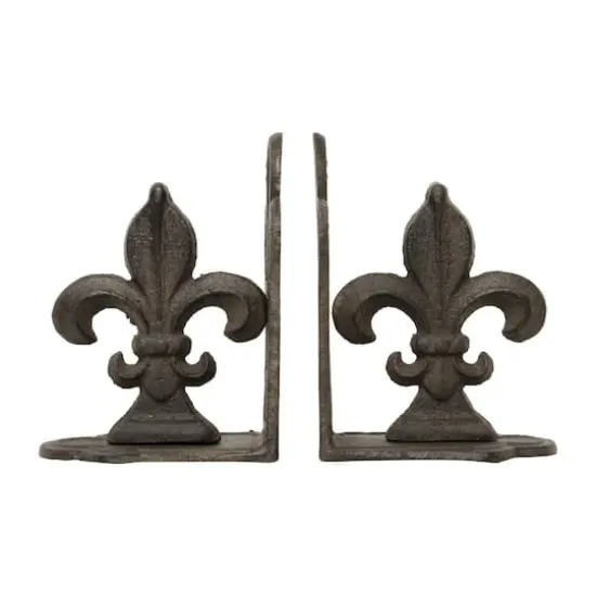 Hello Honey® 10" Fleur de Lis Shaped Iron Bookend Set Dark Brown {1}