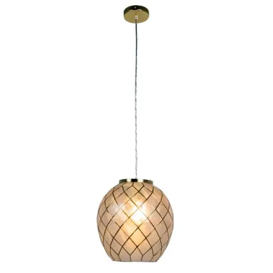 Hello Honey&reg; Marina Natural Capiz & Gold Metal Orb Pendant Ceiling Light {9}