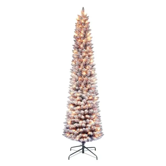 7.5ft. Pre-Lit Flocked Fashion Purple Artificial Christmas Tree, Clear Lights {1}