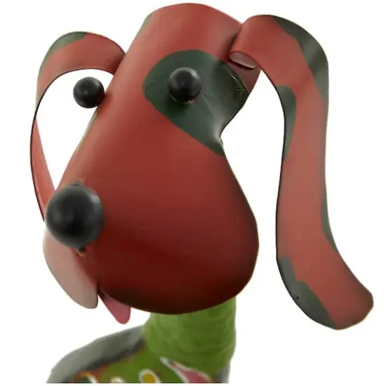 19" Multicolor Metal Dog Garden Sculpture with Floral Pattern {4}
