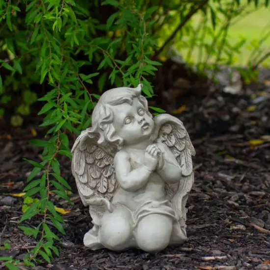 6" Weathered Praying Cherub Outdoor Garden Statue {3}