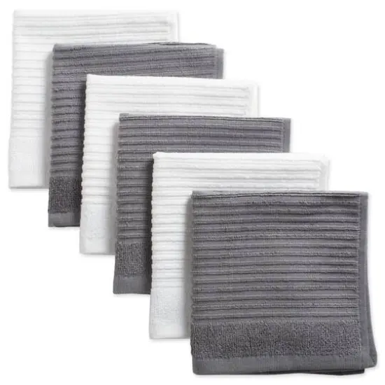 DII&reg; Ribbed Terry Dishcloths, 6ct. Gray/White {2}