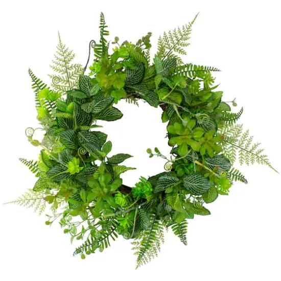 24" Maidenhair Fern & Assorted Foliage Spring Wreath {1}