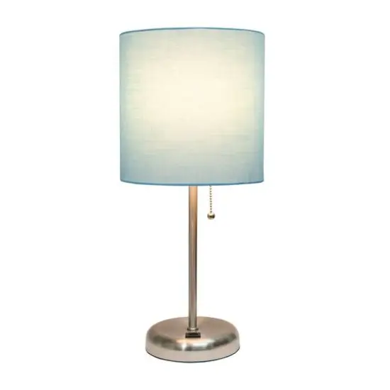 Creekwood Home 19.5" Oslo USB Port Table Lamp Brushed Steel/Aqua Shade {5}