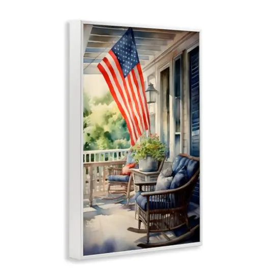 Stupell Industries Porch with American Flag Framed Giclee Art White {4}