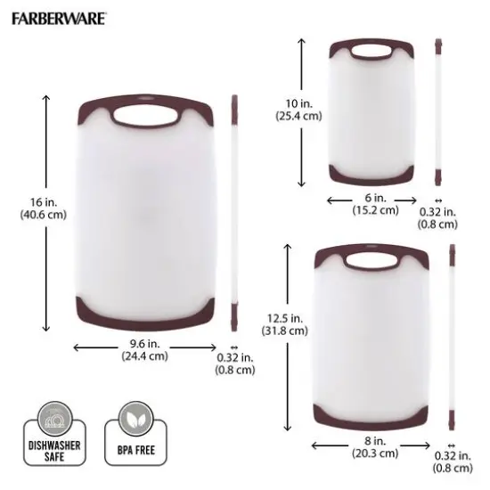 Farberware Non-Slip Plastic Cutting Board Set Maroon {5}