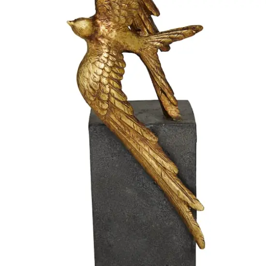 21.5" Polystone Flying Bird Sculpture Gold/Black {4}