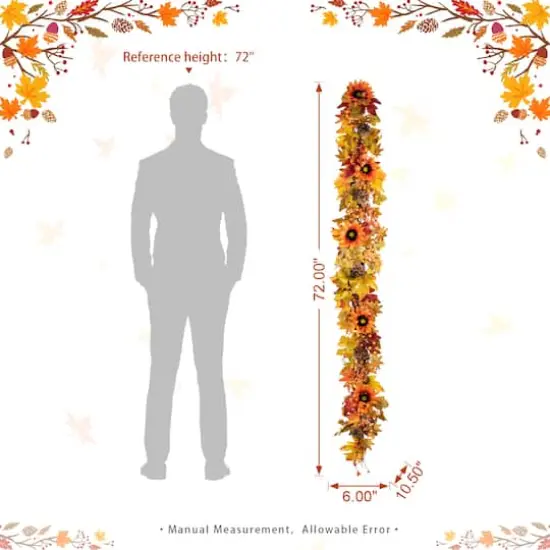 Glitzhome&reg; 6ft. Fall Sunflower, Maple Leaf & Berry Garland {9}